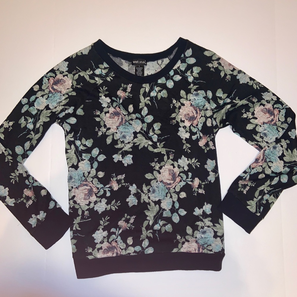 Black sweater with floral patterns